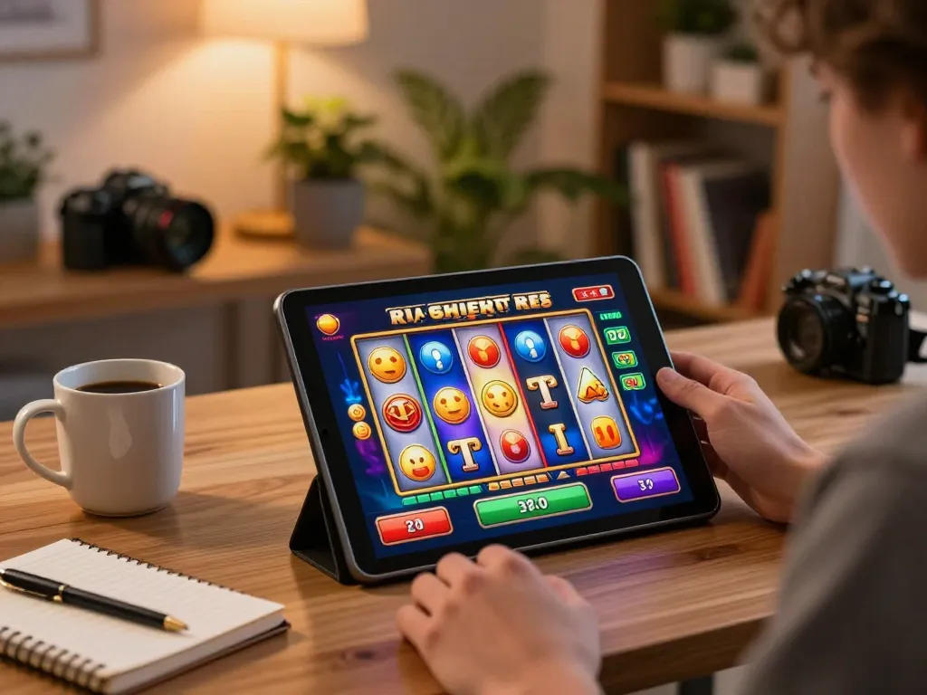 Play exciting slot games on gori77 from a cozy online gaming setup showcasing vibrant colors and engaging gameplay.