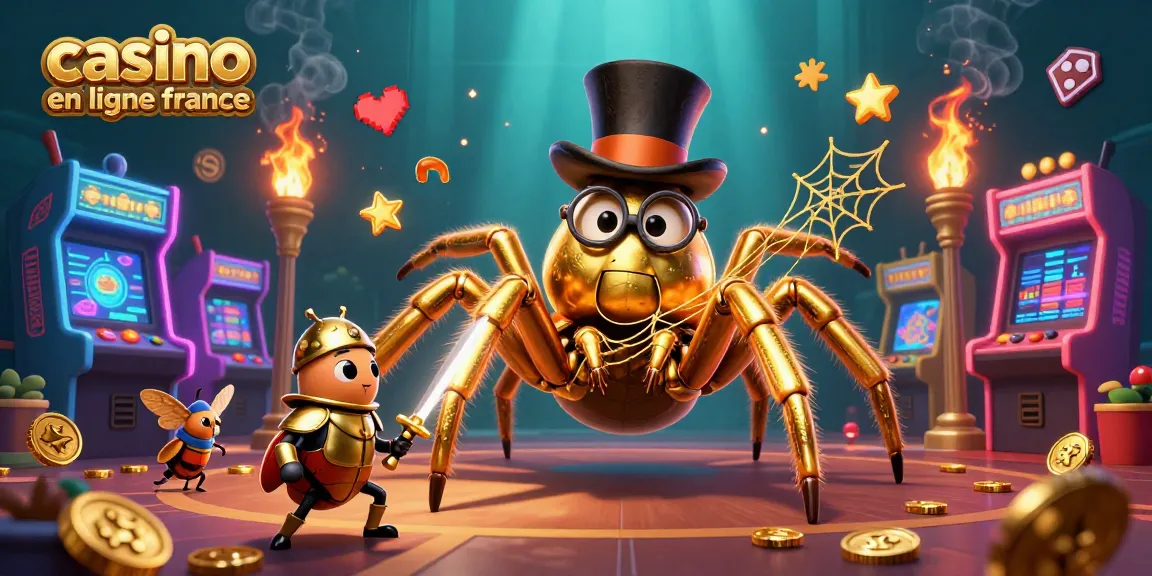 Découvrez des scènes captivantes sur casino en ligne France avec une araignée dorée et des jeux lumineux.