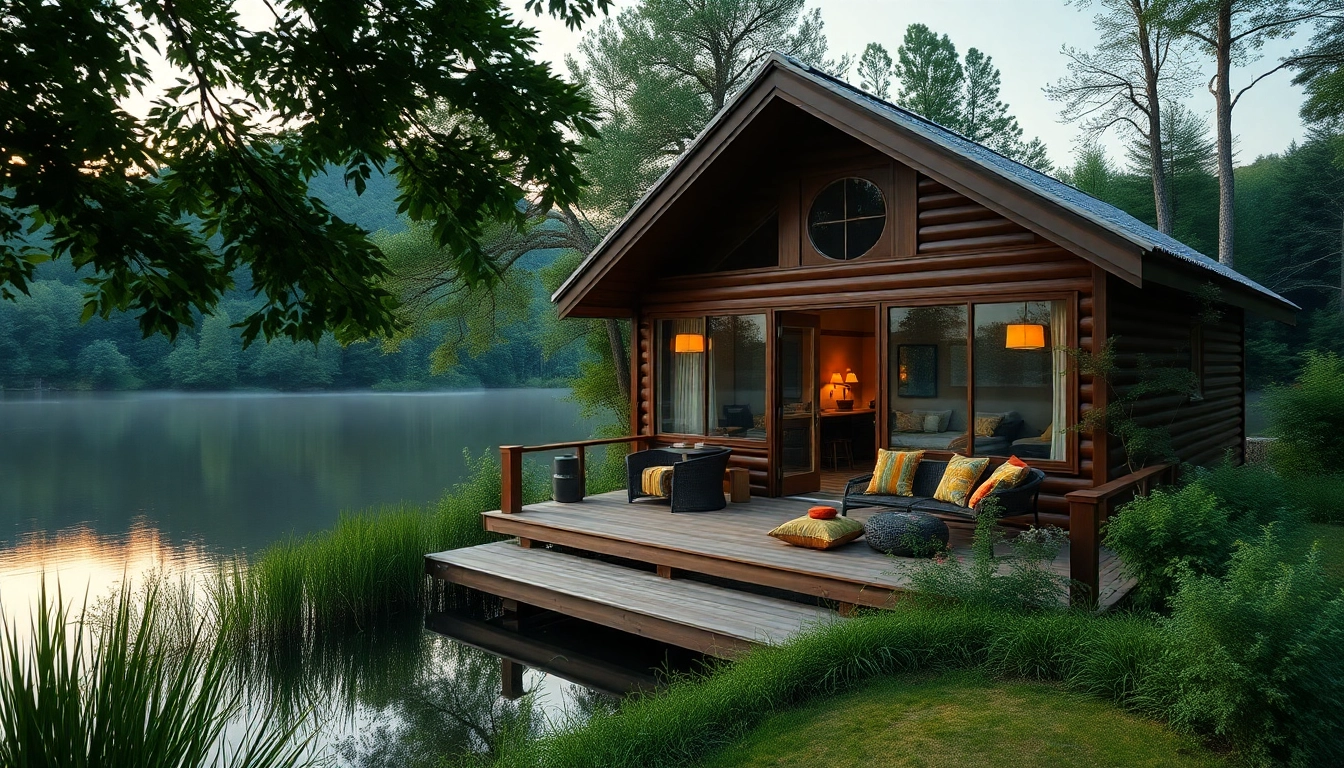 Experience tranquility at a wellness retreat with a cozy cabin by a peaceful lakeside.
