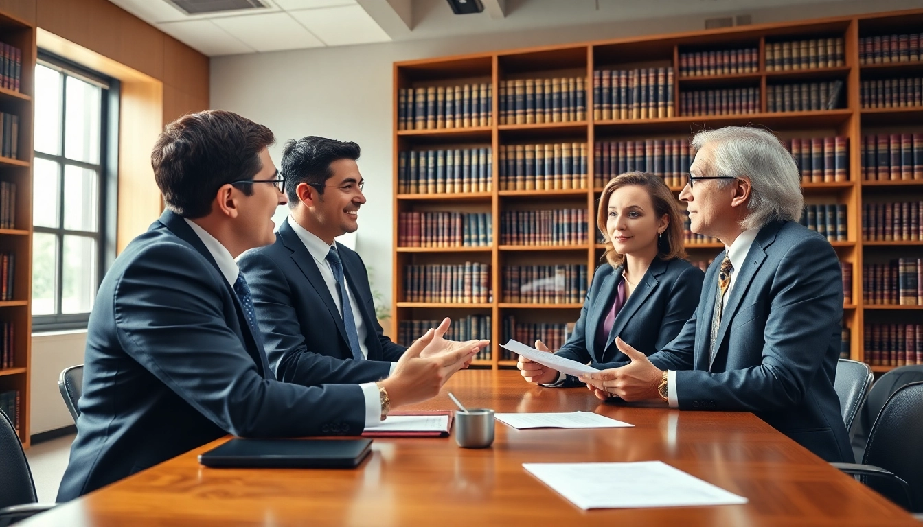 USA attorneys consulting with clients in a warm, professional office setting.