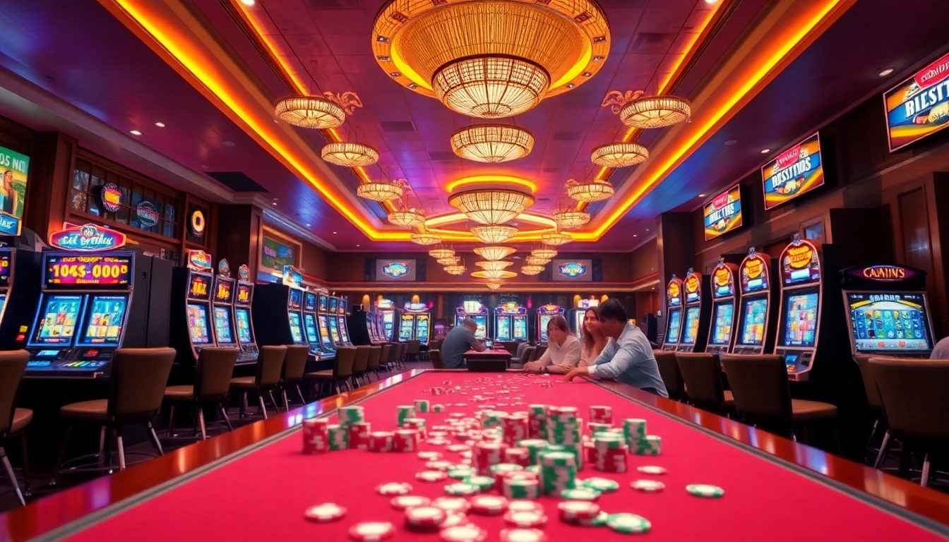 Permainan vegas88 di meja kasino modern dengan variasi slot yang berwarna-warni.