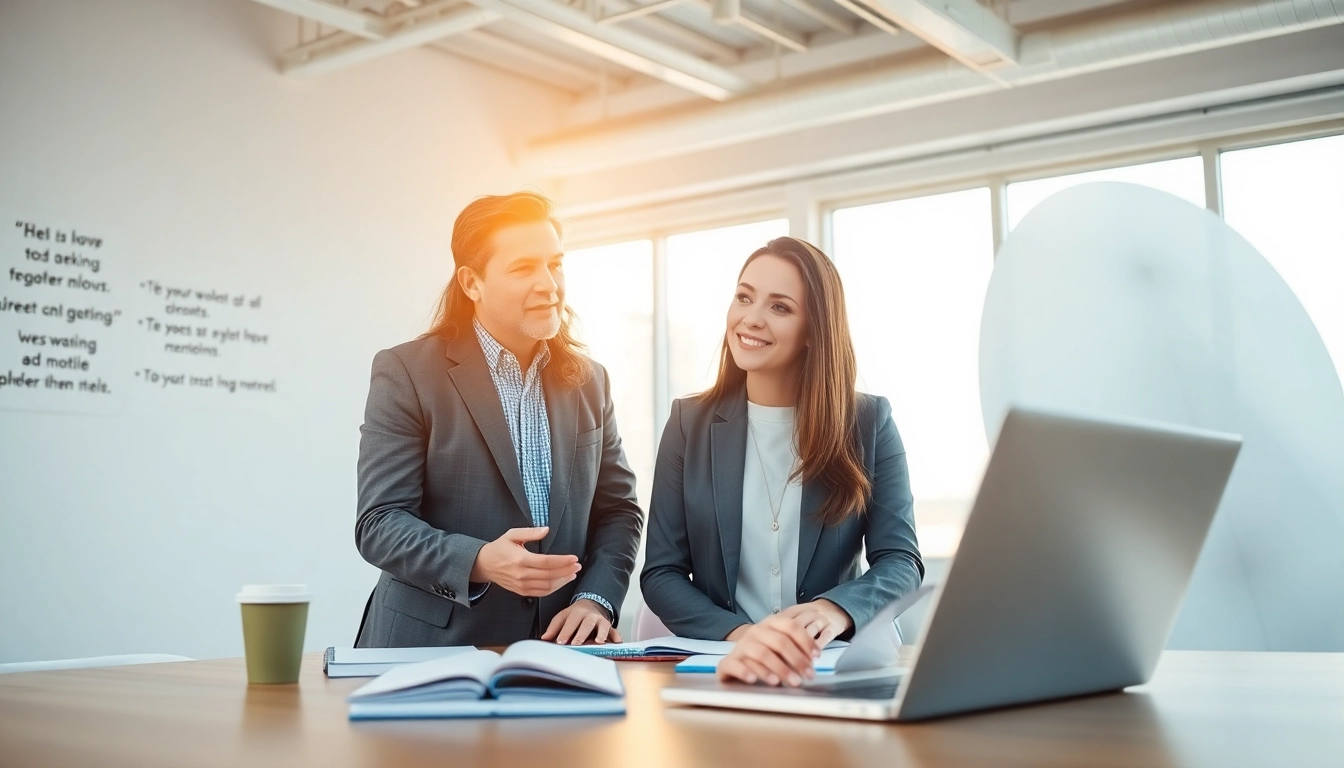 Engaged career consultant advising a client in a bright and professional office setting.