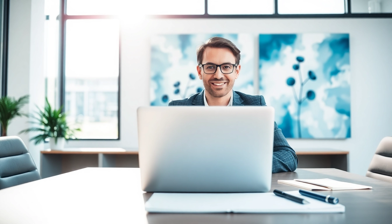 Executive Communication Coach confidently leading a session in a modern office setting.