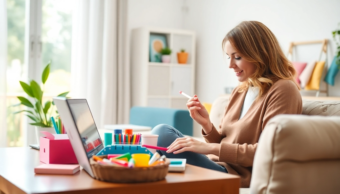 Explore creative parenting ideas at https://giveaways4mom.com with a mother in a cozy workspace.