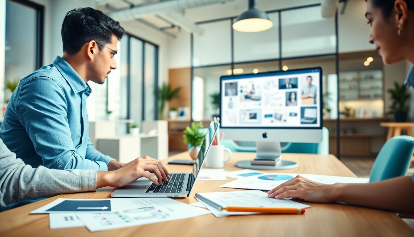 Engaging teamwork by website designers Hereford in a bright modern office setting.