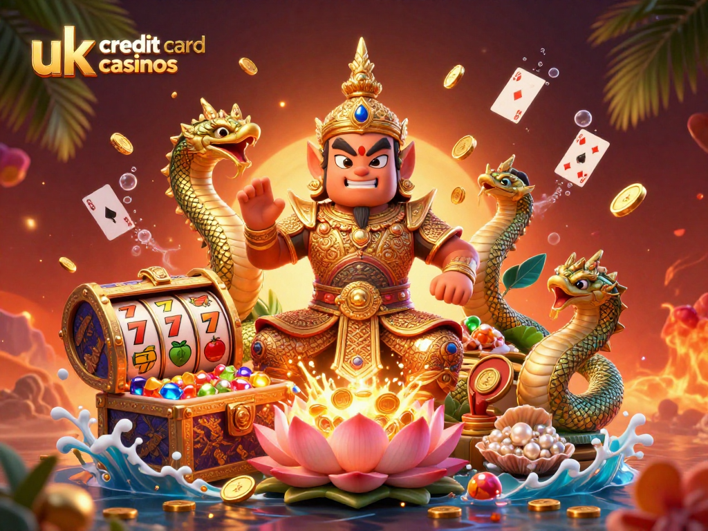 Play games at uk credit card casinos while surrounded by vibrant characters and dynamic elements.