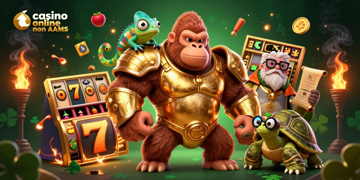 Gioca ai casinò online non AAMS con slot e fruttini d'oro in un'illustrazione 3D di alta qualità.