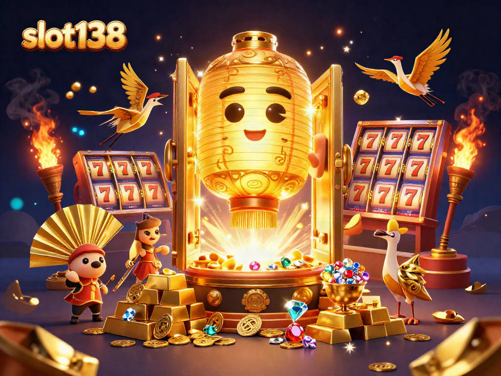 Spin to win with slot138's golden lantern spirit illuminating a vibrant casino scene.