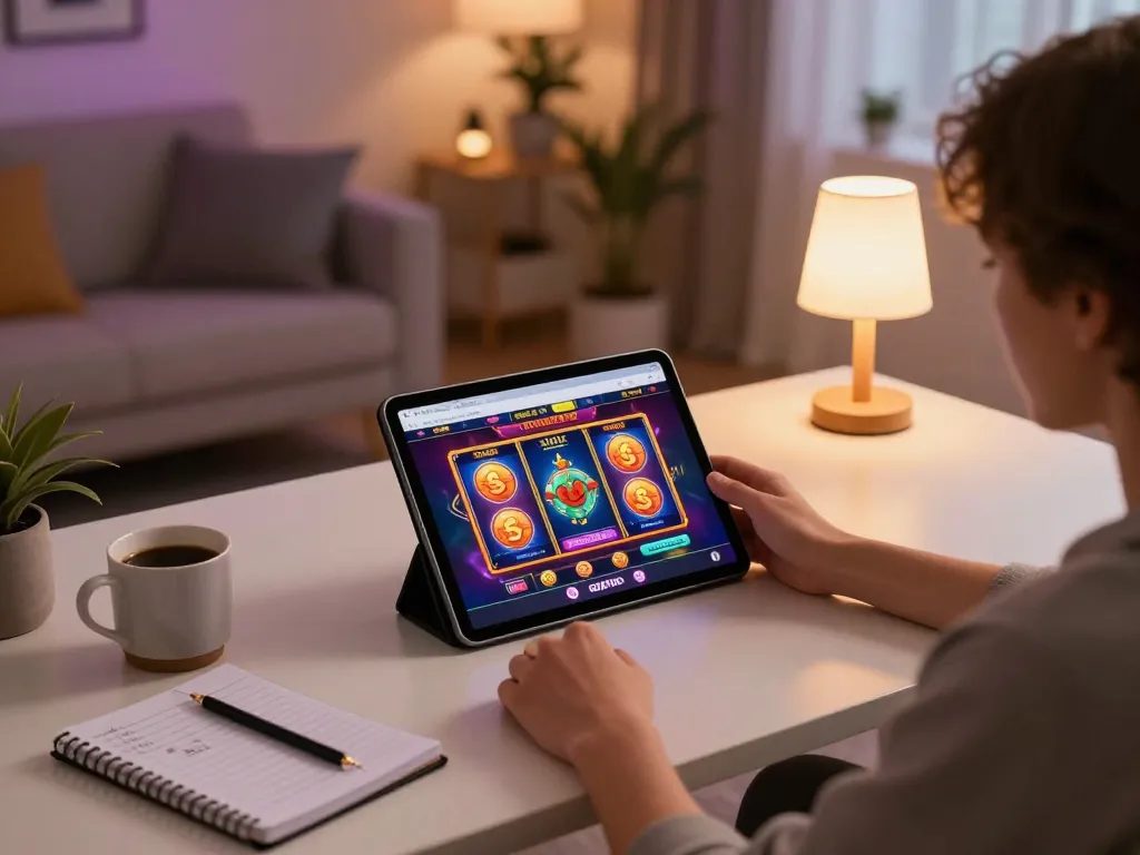 Engaging in online gaming with Gajah Toto, showcasing vibrant interface on tablet