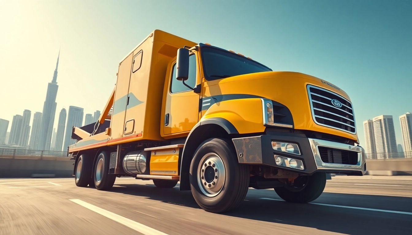 Swift car recovery service at https://trtrecoveryuae.com with a bright yellow towing truck securing a luxury vehicle.