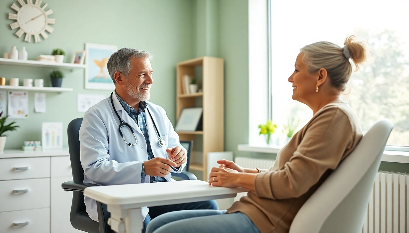 Engaging private GP consultation in a modern clinic with compassionate interaction.