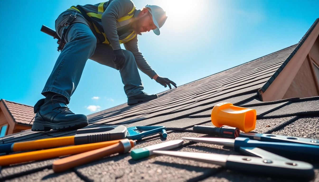 Roofer performing roof repair showcasing quality work and detailed craftsmanship.