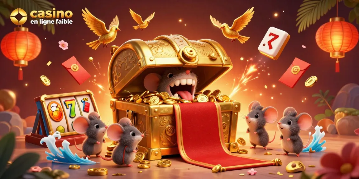 Casino en ligne fiable : attirer les joueurs avec un coffre au trésor animé à travers une scène féérique remplie de jeux d'argent.
