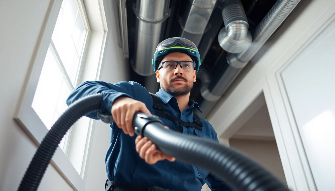 HVAC Cleaning technician using advanced vacuum equipment to clean air ducts in a home.