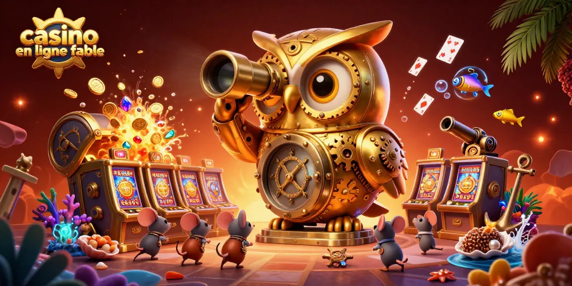 Jeu dynamique au casino avec une chouette dorée, souris animées, et des trésors sous-marins dans un casino en ligne fiable.