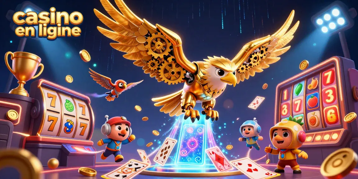 Découvrez un casino en ligne excitant avec un aigle cybernétique et des éléments de jeu captivants.