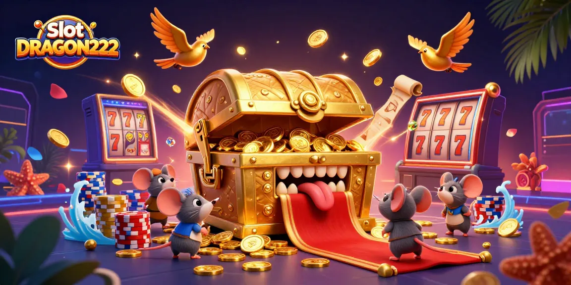 Engage in thrilling gameplay with slot DRAGON222 amidst cascading coins and vibrant characters.