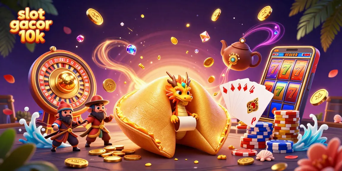 Experience the thrill of slot gacor 10k with a vibrant 3D casino illustration featuring lucky symbols, grand payouts, and adventure.