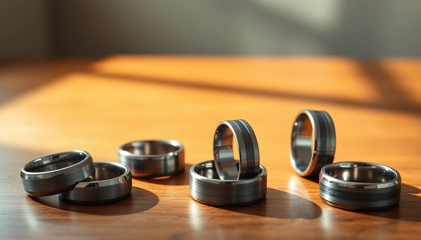 Showcase of Gunmetal Wedding Bands for Men emphasizing their stylish elegance and unique textures.