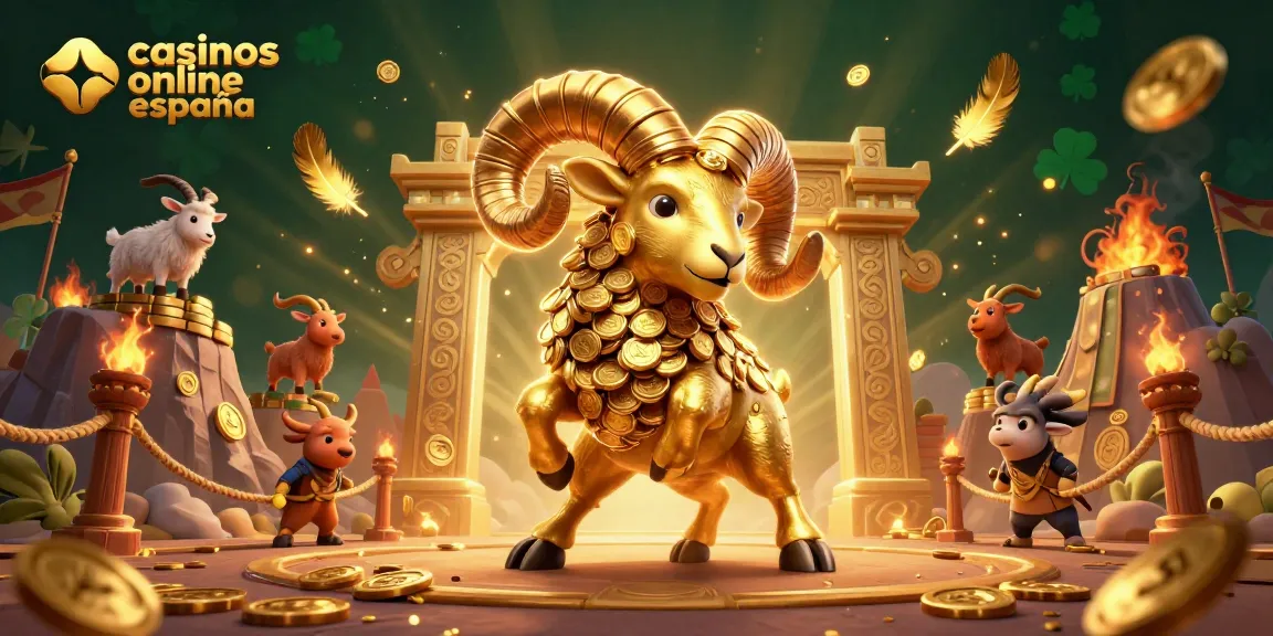Disfruta de la emoción de los casinos online España con un majestuoso carnero dorado en una escena llena de acción.
