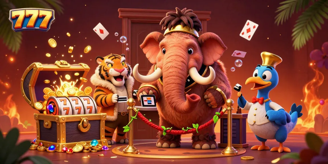 Engage with 777 through a lively casino scene filled with playful characters and vibrant gaming elements.