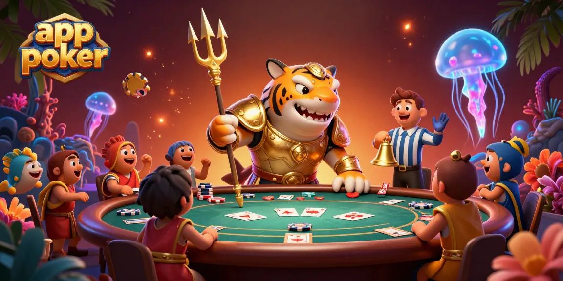 Gioca a poker con l'app poker e sfida il pesce guerriero in un'atmosfera vivace e coinvolgente.