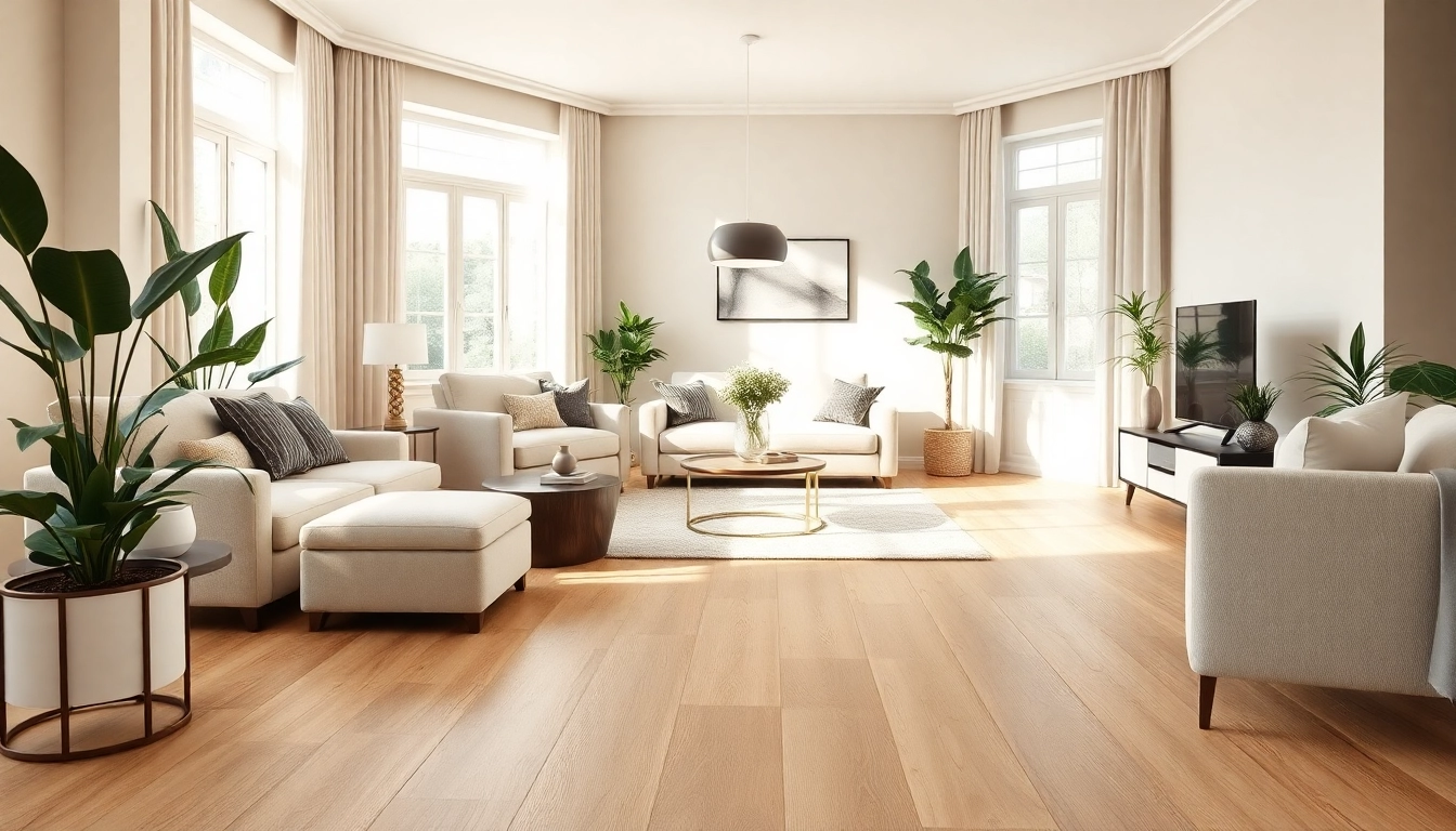 Find reliable flooring companies near me offering blonde oak vinyl flooring installation in a modern setting.