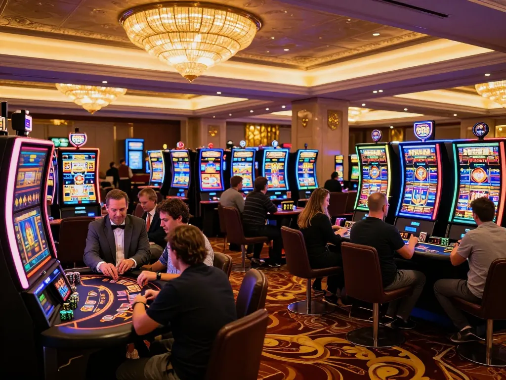 Players enjoying a rewarding gaming experience at PG88 casino with vibrant slot machines and lively tables.