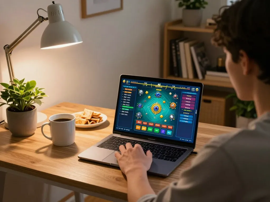 Lô đề online gaming setup showing vibrant interface on laptop with cozy home atmosphere