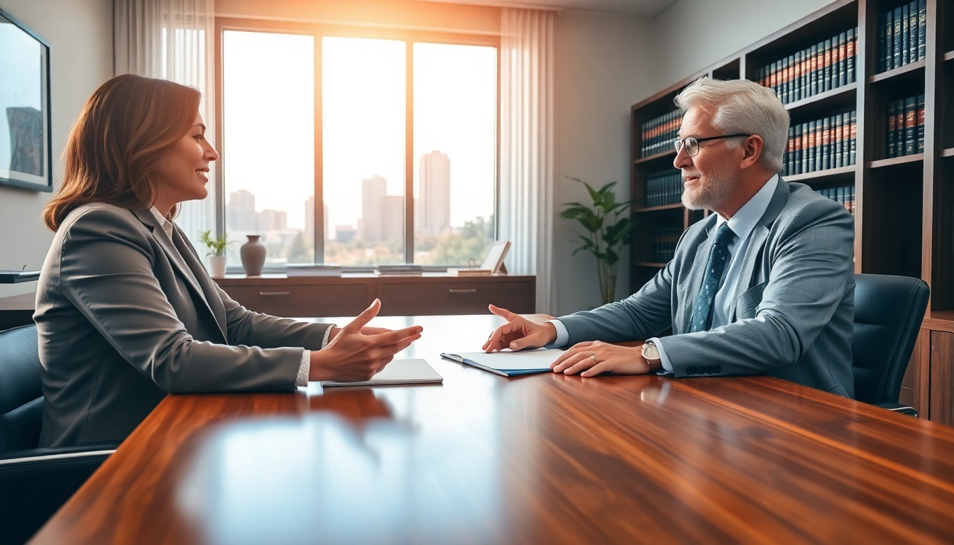 Sarasota injury lawyer engaging with a client in a professional office setting