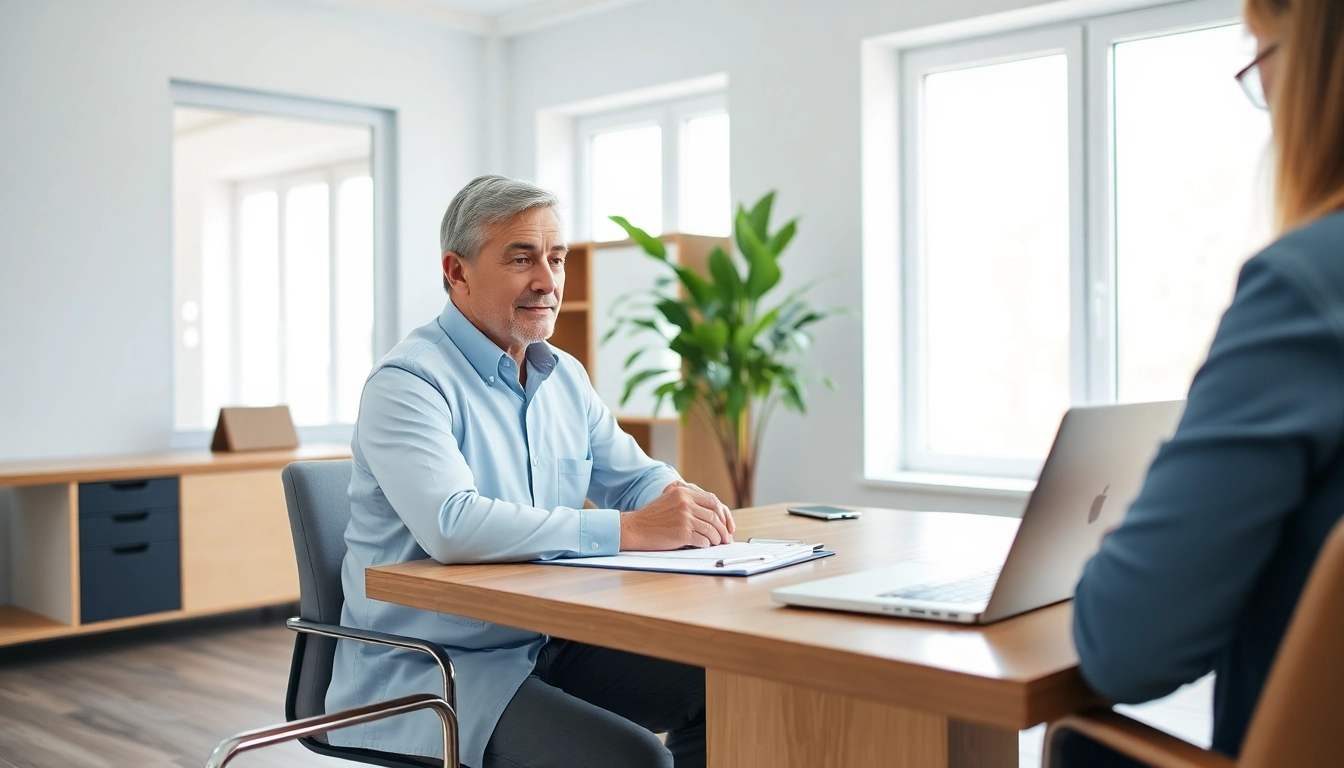Engaging view of a German psychiatrist India consulting with a patient in a serene office.