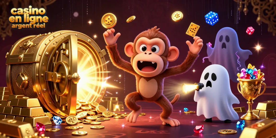 Visualisez le poltergeist malicieux jonglant avec des pièces et des dés dans un casino en ligne argent réel.