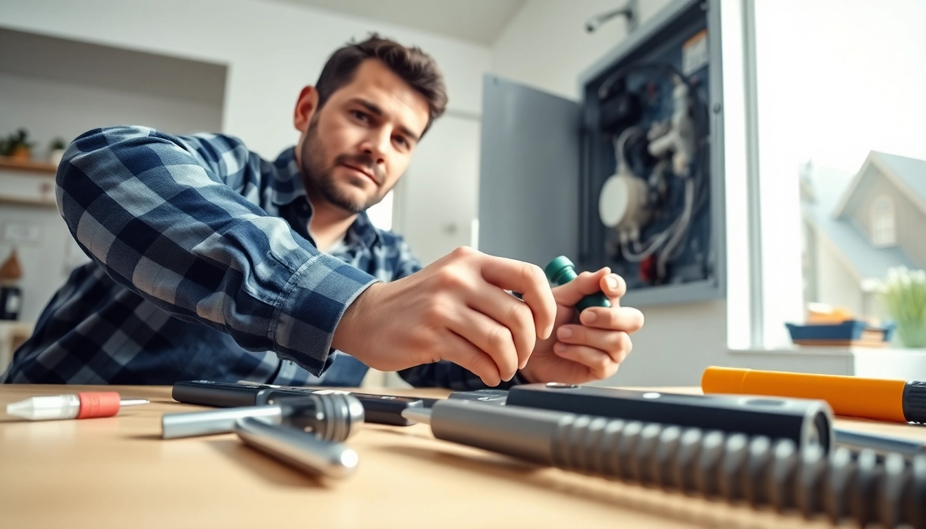 Skilled electrician lower north shore repairing a residential electrical panel in a well-lit home.