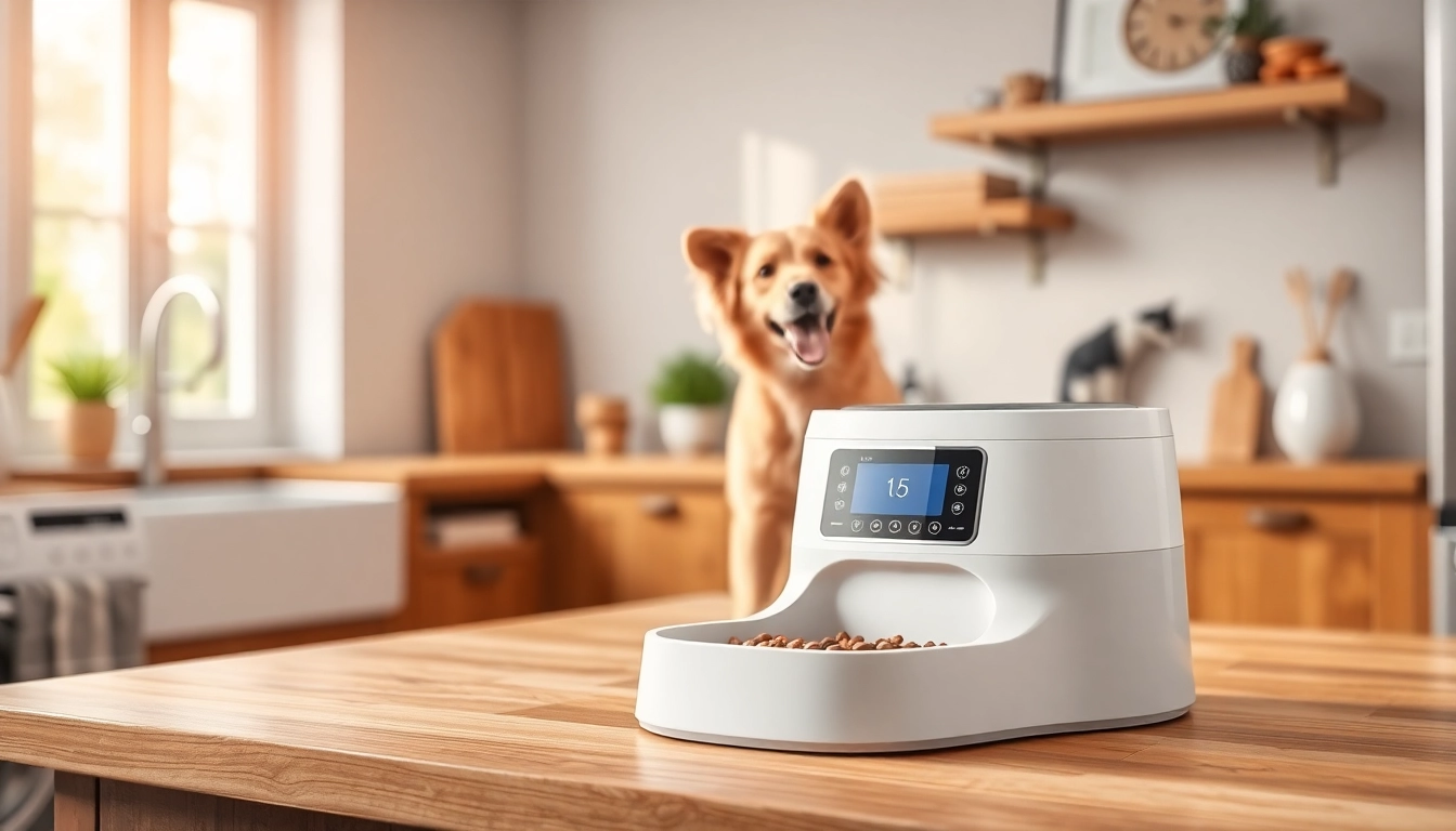 WOPET automatic pet feeder showcased in a cozy kitchen, highlighting its sleek design and interactive features.