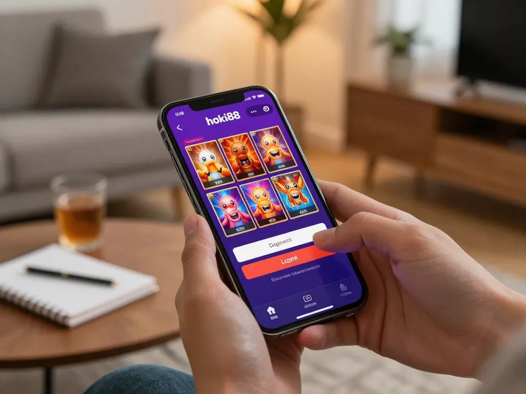 Berpartisipasi dalam hoki88 login alternatif saat layar smartphone menampilkan permainan slot yang menarik dalam suasana yang nyaman.