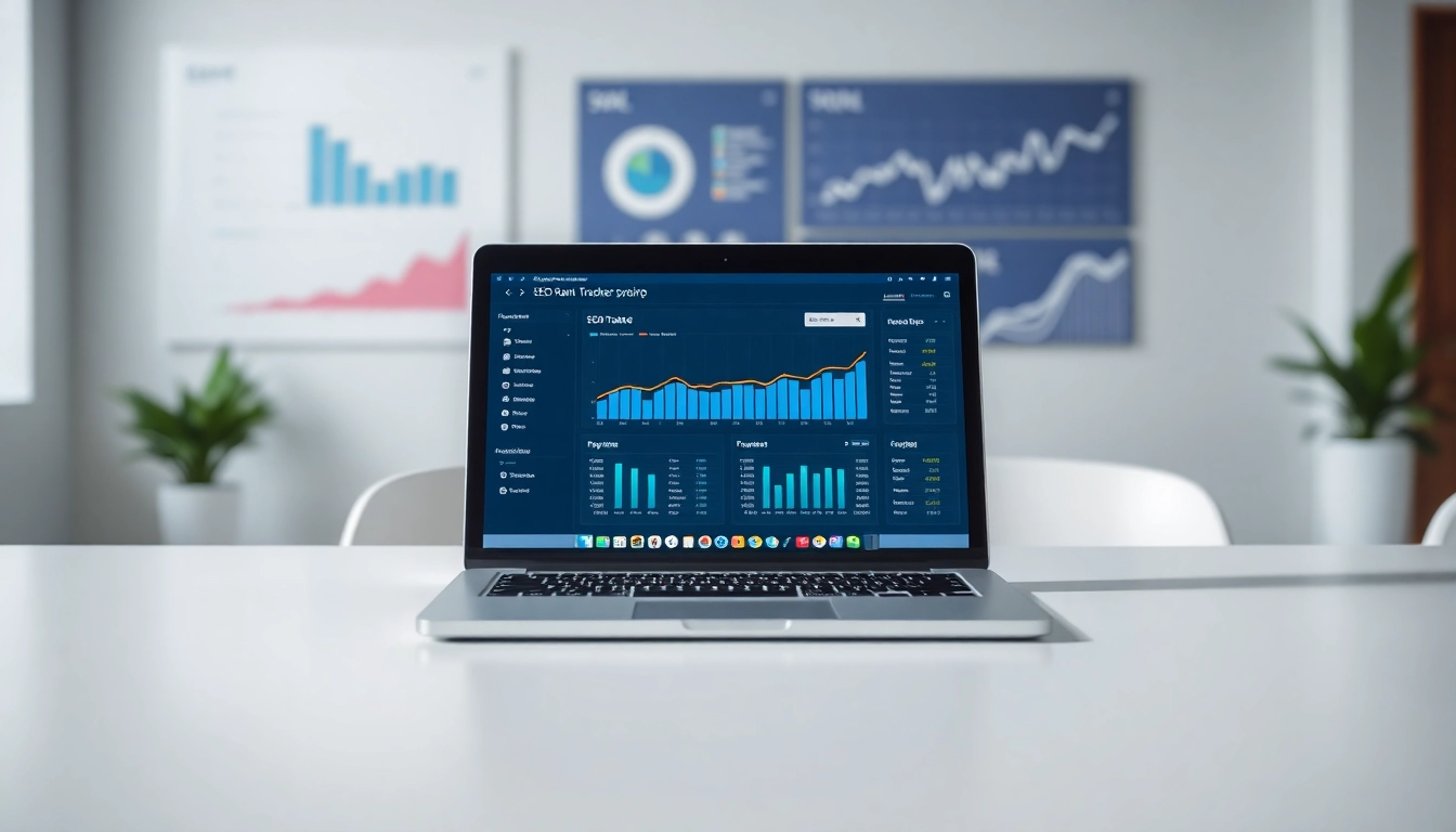 Analyze data with an SEO Rank Tracker tool on a modern workspace.