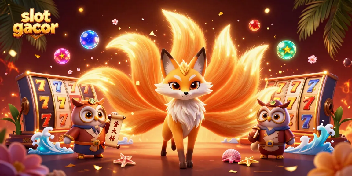 Experience thrilling slot gacor action with colorful fox spirit and owl sage in this vibrant casino scene.