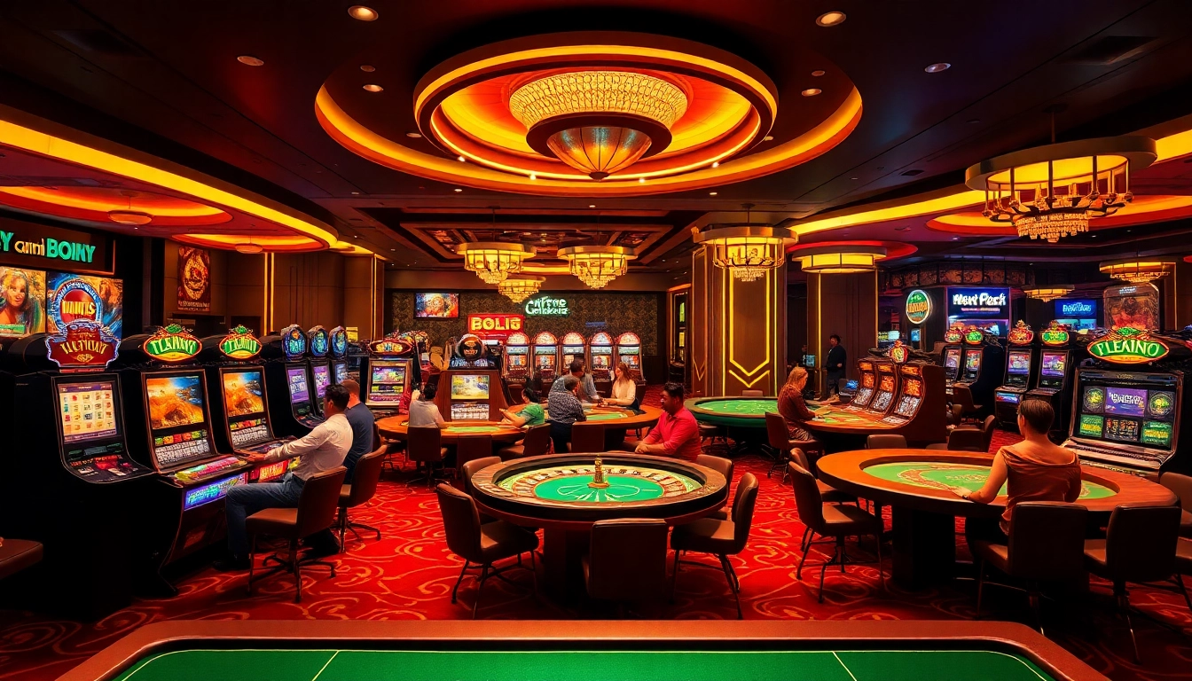 Vivez l'excitation au meilleur casino en ligne avec des joueurs profitant de divers jeux sous un éclairage luxueux.