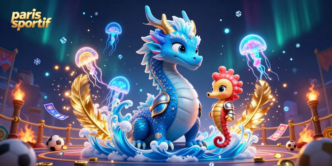 Visualisez le dragon bleu majestueux dans l'univers des paris sportifs avec des éléments de jeu captivants.
