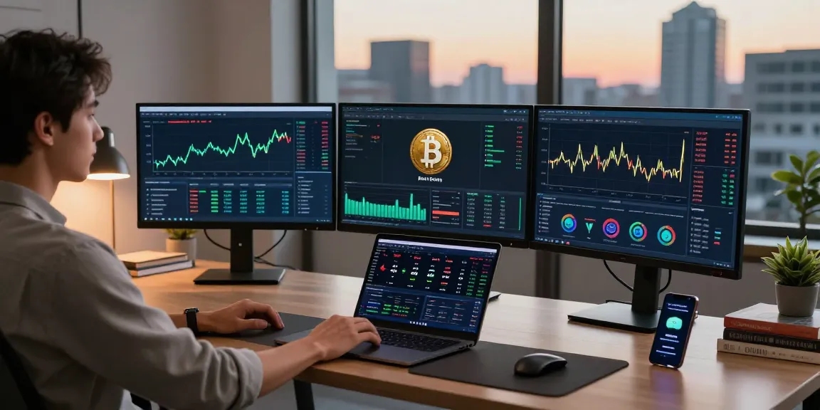 Best cloud mining strategies displayed on multiple screens in a modern cryptocurrency workspace.