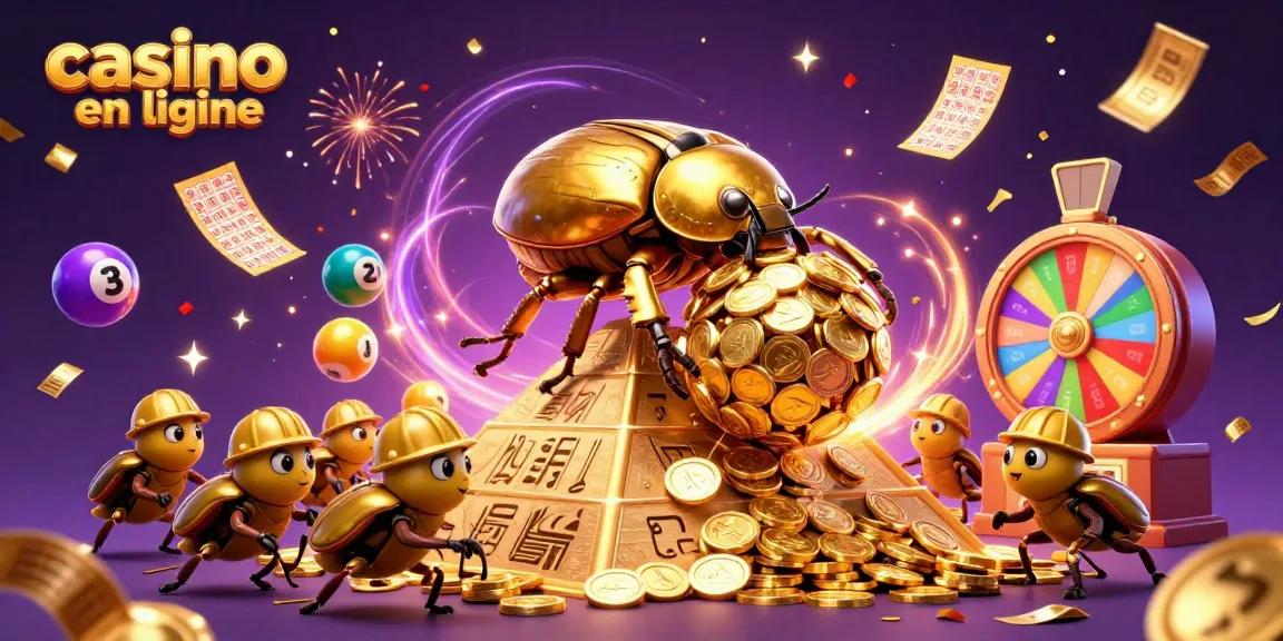 Jouez et gagnez avec des casinos en ligne, avec des symboles de jeu et des pièces dorées.