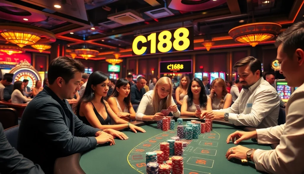 Experience the thrill of the blackjack table at nhà cái c168, where players engage eagerly in intense gambling action.