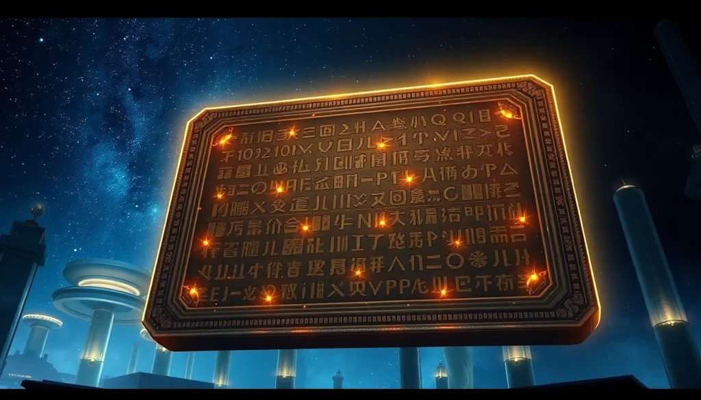 Reveal the significance of www.trilgameshproject.com through a glowing ancient tablet illuminated against a starry backdrop.