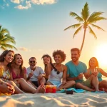 Experience joy at the beach with friends highlighting https://travelvixta.com