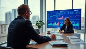 Beratungstermin bei https://zukunftkapital.de, in einem modernen Büro mit einem Finanzberater.