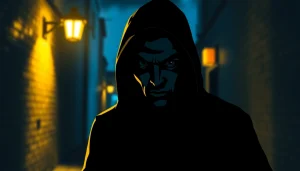 Captivating clean thriller book cover, featuring a mysterious figure in a dimly lit alley.