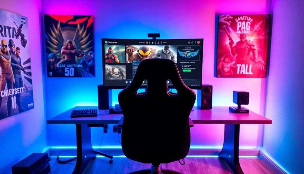 Sayaptogel menampilkan pengaturan gaming modern dengan nuansa energik dan profesional.