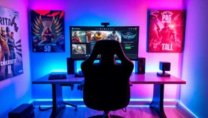 Sayaptogel menampilkan pengaturan gaming modern dengan nuansa energik dan profesional.