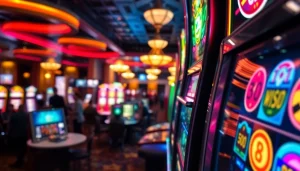 Slot gacor terbaru dalam suasana kasino yang cerah dan energik dengan mesin slot yang menarik.