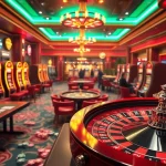 KJC AC 1 online casino with vibrant tables, poker chips, and roulette wheels in action